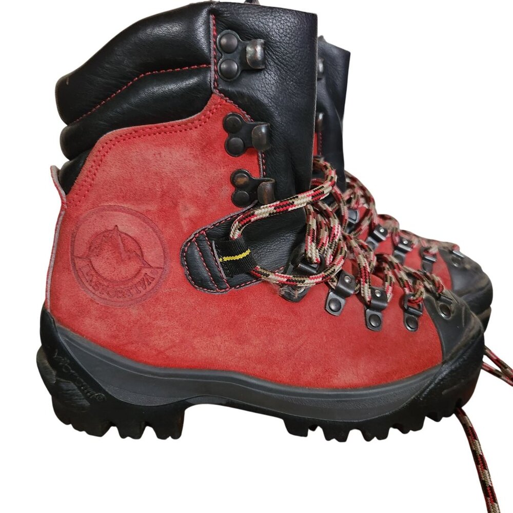 La Sportiva Vintage Italian Hiking Boots womens Size 6.5 Red Suede & Black Leath